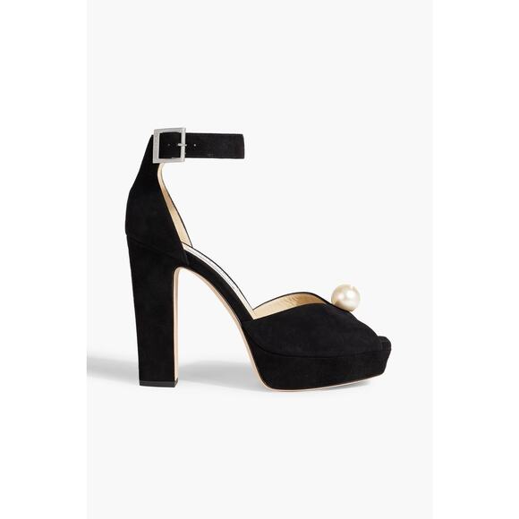 Jimmy Choo Socorie 120 faux pearl-embellished suede platform sandals Black 40 - Picture 1 of 4